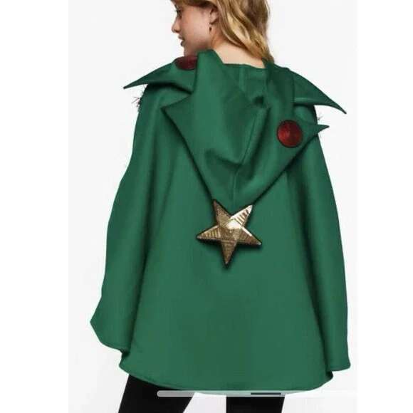 Forever 21 Festive Green Holiday Poncho - Picture 2 of 3